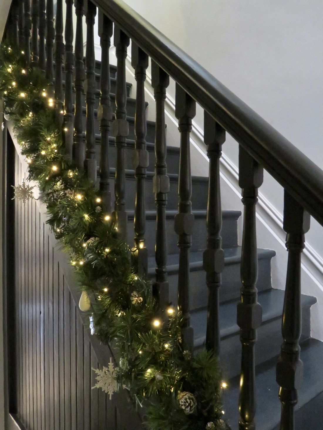 stair banister christmas lights