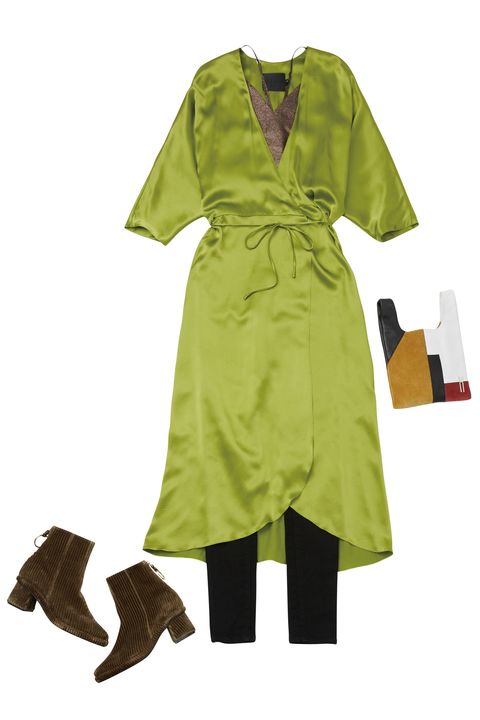 Clothing, Green, Day dress, Dress, Product, Robe, Sleeve, Footwear, Costume, 