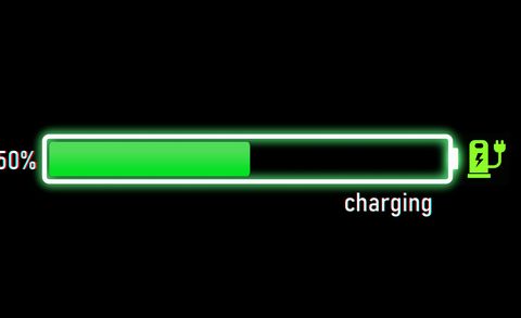 充电进度条、电动汽车或手机电池指示器显示电池电量增加 电池指示器显示最多 50