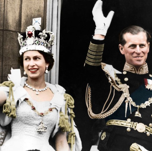 queen elizabeth ii and the duke of edinburgh on the day of their coronation, buckingham palace, 1953 colorised black and white print artist unknown photo by the print collectorgetty images