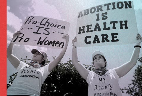 two women hold sings that read pro choice is pro women and abortion is health care