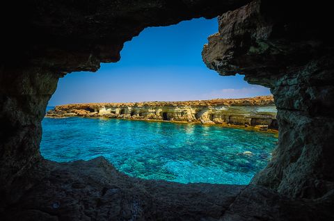 Coastal and oceanic landforms, Rock, Sea cave, Formation, Geology, Natural arch, Coast, Azure, Sea, Turquoise, 