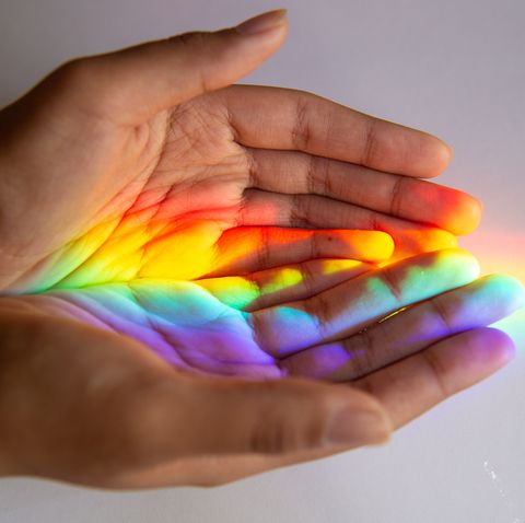 Rainbow reflected human hands