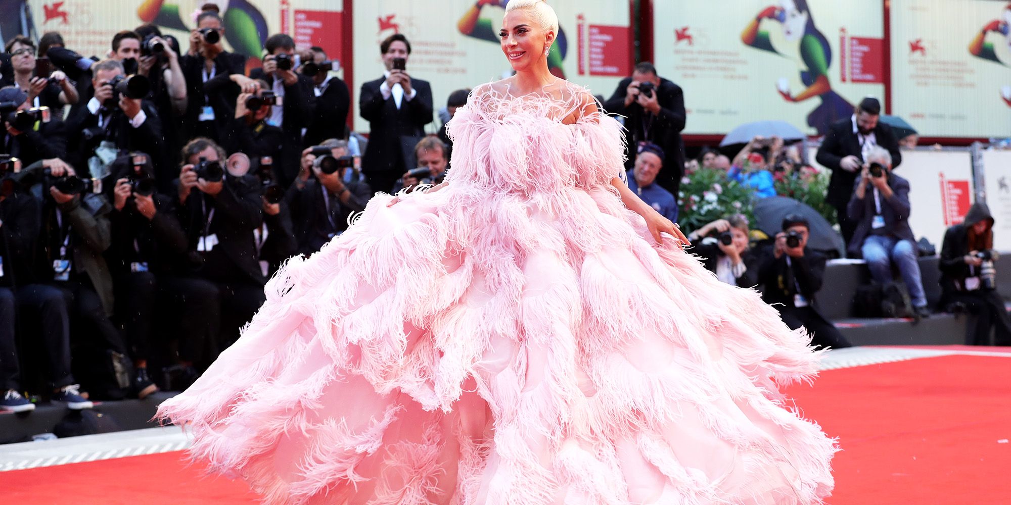 Lady Gaga Wears Giant Pink Gown To Venice Film Festivals A Star Is