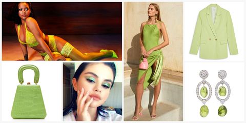 Green, Clothing, Yellow, Fashion, Dress, Fashion model, Design, Pattern, Formal wear, Fashion design, 