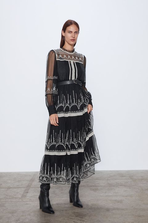 Especificidad Capataz Goneryl El vestido largo de plumetti y bordados de Zara del otoño