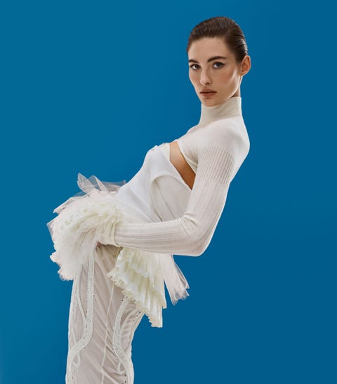 model grace elizabeth in a white ensemble