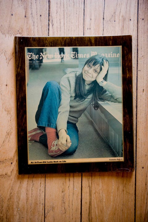 a framed copy of joyce maynard's 1972 new york times magazine cover