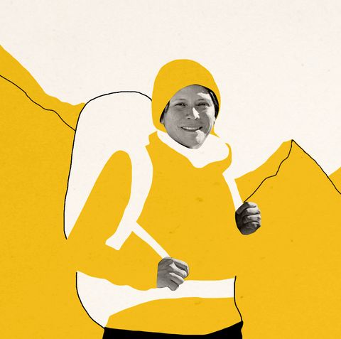 a photo illustration shows silvia vásquez lavado climbing a mountain