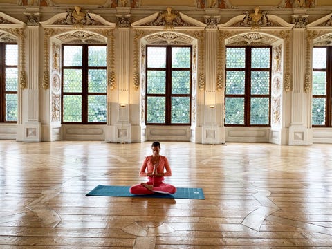 when closed to tours, the grand ballroom at schloss oettingen proves the perfect makeshift yoga studio cleopatra oettingen spielberg