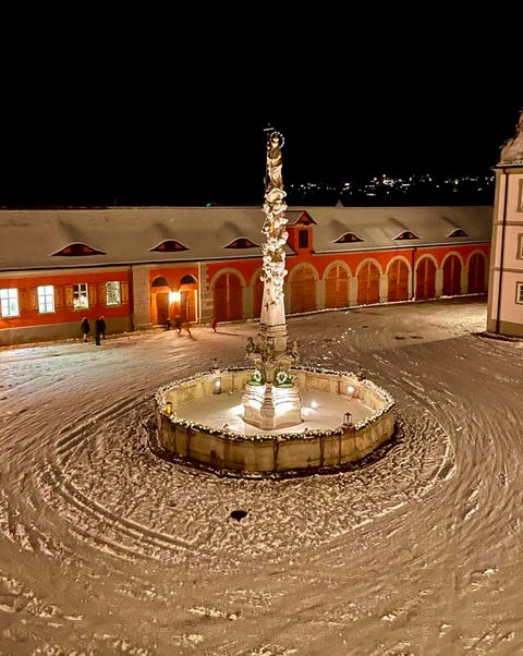 schloss oettingen all dressed up for the holidays and covered in snow