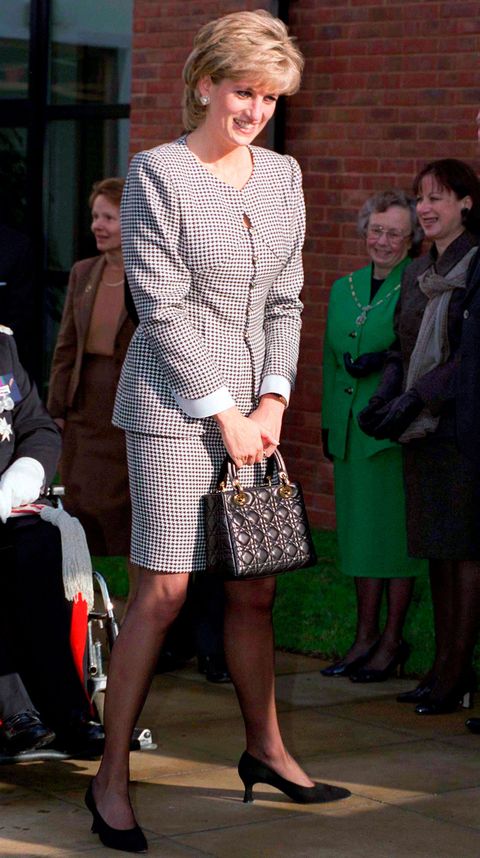 princess diana in a houndstooth suit and dior bag