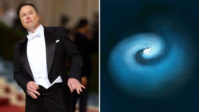 elon musk y una representación de una espiral azul en el espacio