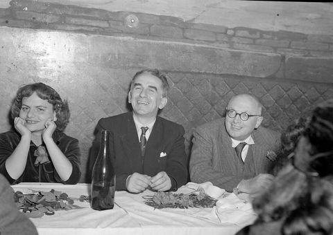 elsa morante left, pietro nenni right and luigi longo right at the restaurant, rome 1948 photo by archivio cicconigetty images