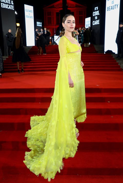 Emilia Clarke Wears Yellow Schiaparelli Gown To British Fashion