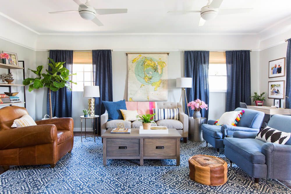 blue and gray living room walls