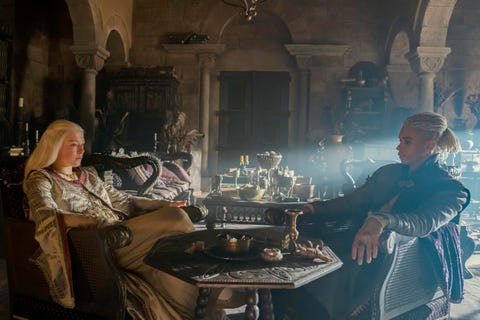 emma darcy as princess rhaenyra targaryen and john macmillan as ser laenor velaryon, house of the dragon