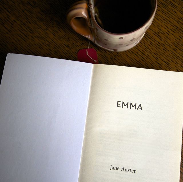 title page "emma, jane austen", cup of tea, dark background
