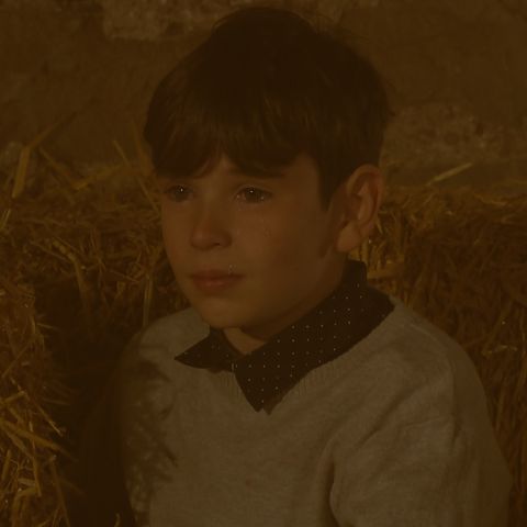 kyle cries sitting on hay in a barn in emmerdale, embargo 0001 monday 7 november