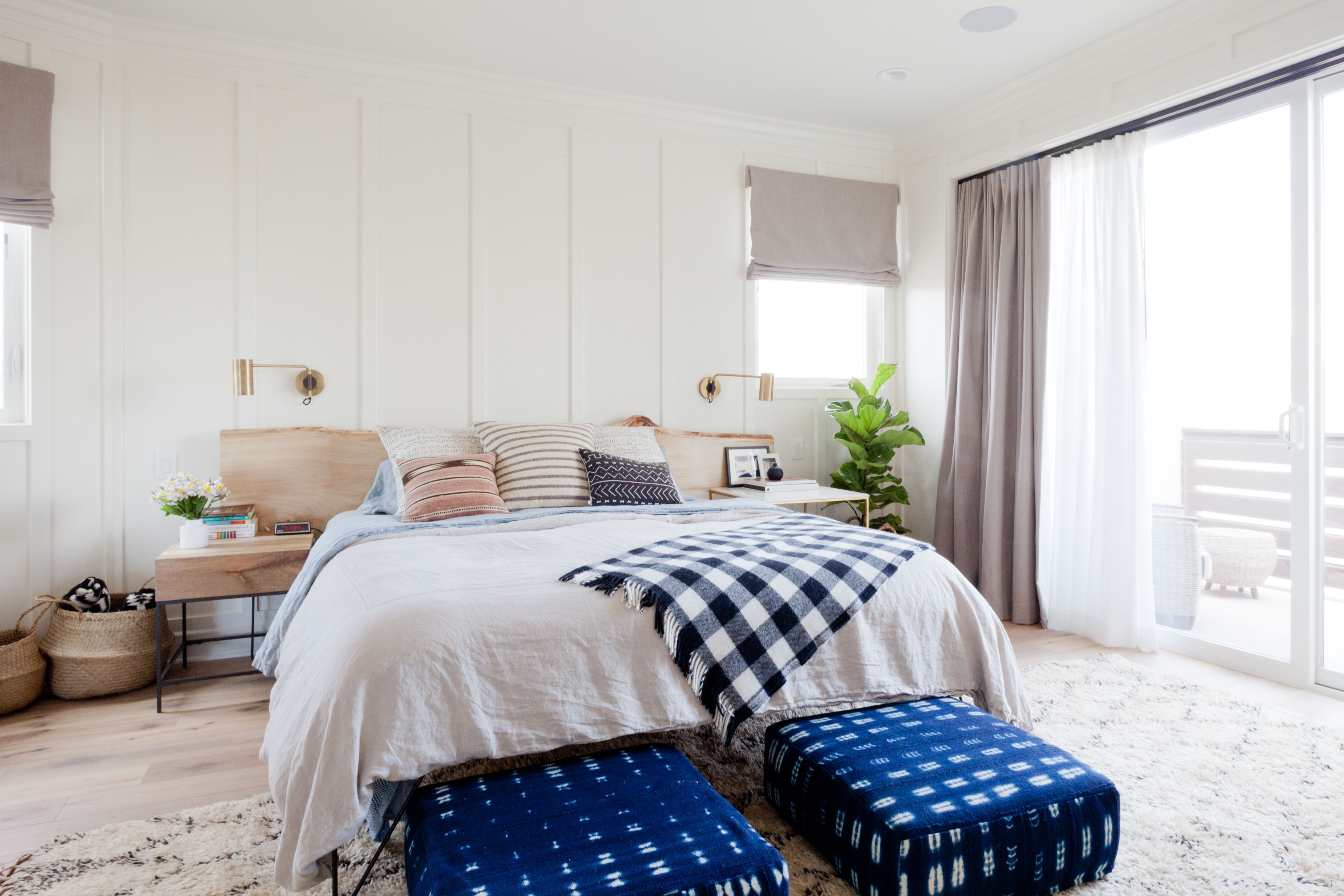 stool in front of bed