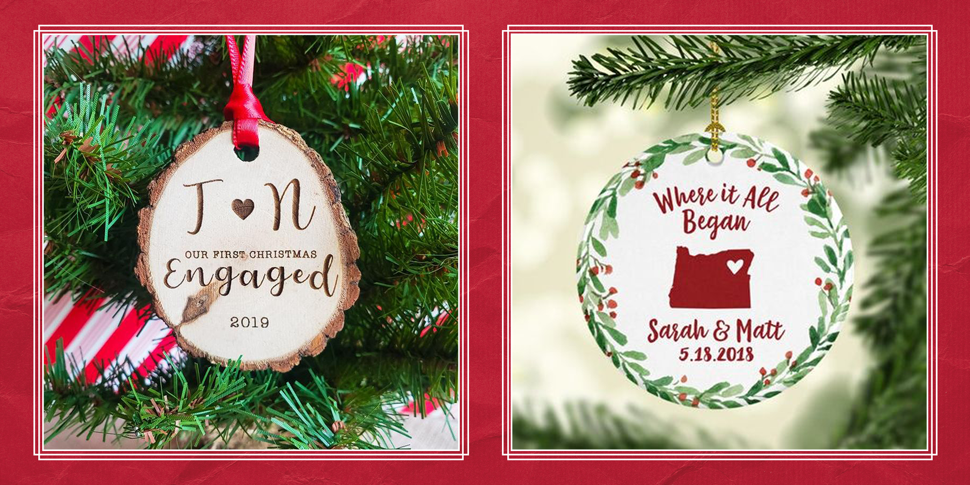 personalised engagement christmas bauble