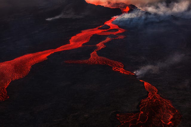 Eruption, Holuhraun, Bardarbunga Volcano, Iceland molten lava builds