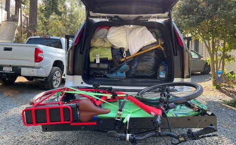 escalade with hitch mount cargo rack