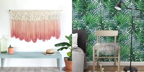 Green, Room, Interior design, Leaf, Furniture, Curtain, Tree, Plant, Textile, Wallpaper, 