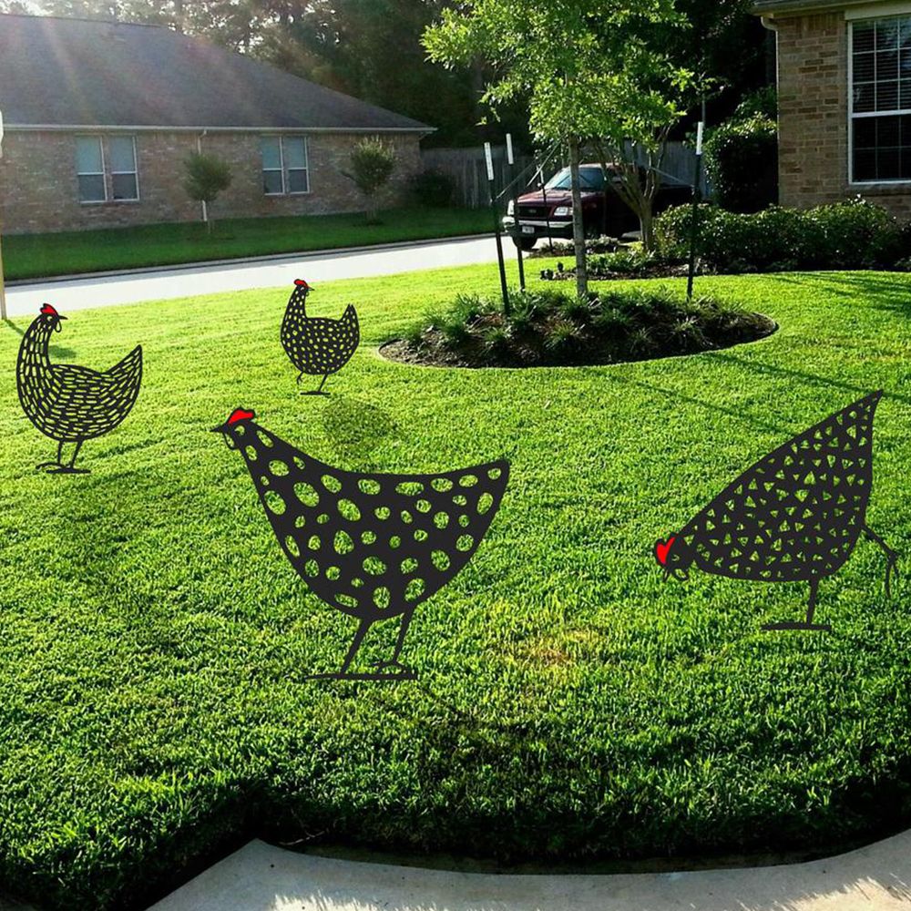Chicken Yard Art Outdoor Garden Lawn Stakes Metal Hen Yard Gardening Hot Sale