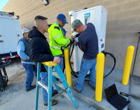 maintaining ev chargers is sometimes a team effort