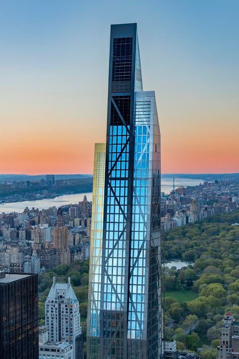 Soaring glass tower with a diagrid design. 
