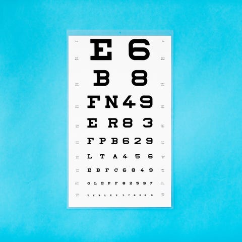 eye test chart on blue wall