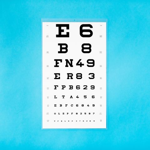 eye test chart on blue wall