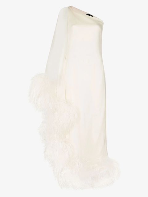 taller marmo ubud one shoulder feather trim dress £1,695