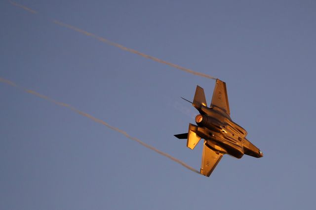 an israeli f 35 fighter jet performs during an air show at the graduation ceremony of israeli pilots in the hatzerim israeli air force base in the negev desert, near the southern israeli city of beer sheva, on june 27, 2019 photo by jack guez  afp        photo credit should read jack guezafp via getty images