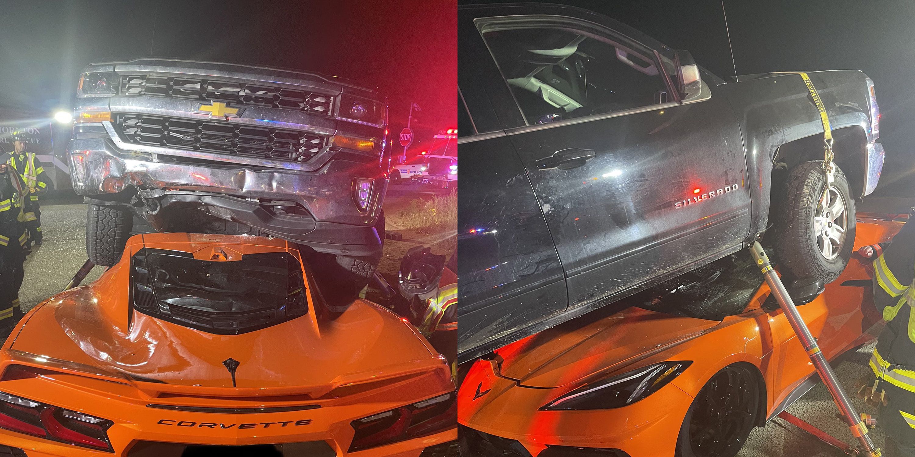 Video Shows Terrifying Head-on Crash That Left Truck Mounted on Top of C8 Corvette