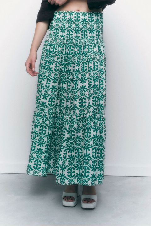 falda larga bordada estampada de Zara