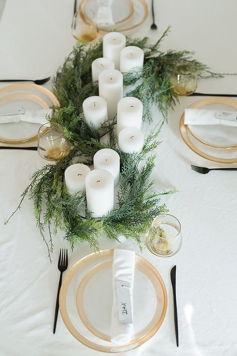 candle and greenery centerpiece