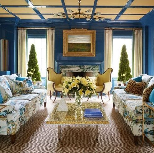 blue and yellow living room