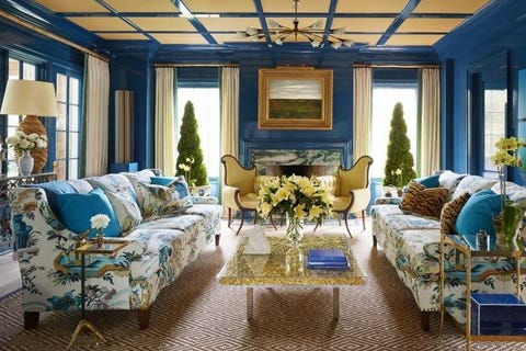 blue and yellow living room