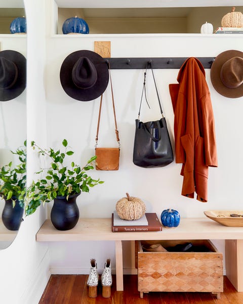 entryway decorated for fall