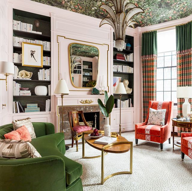 pink and green sitting room