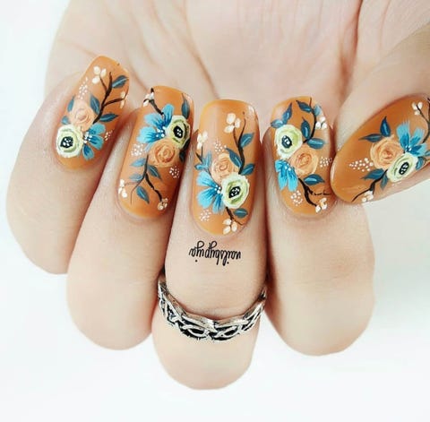otoño uñas flores