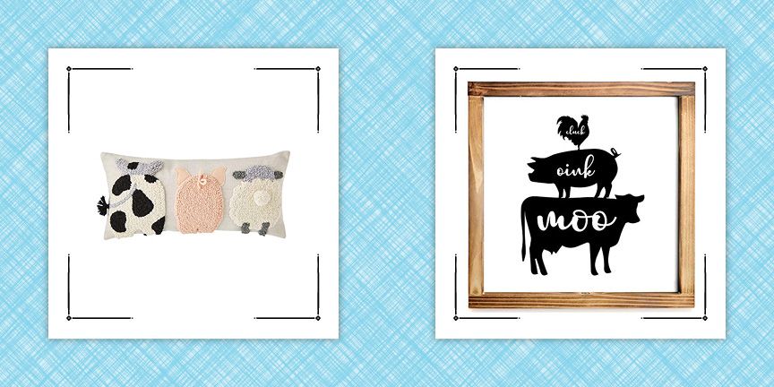 10 Farmhouse Accent Pillow with Stacked Barn Animals
