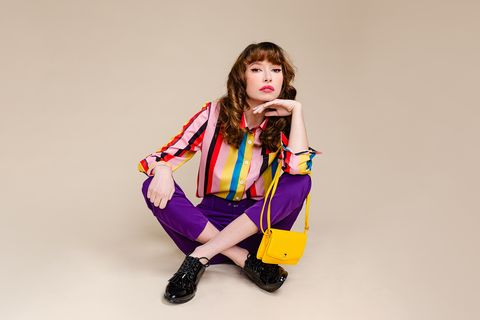 fashionable woman in retro style clothes