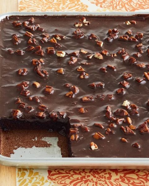 chocolate sheet cake in pan