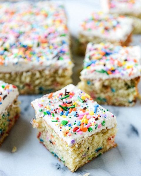 confetti snack cake with rainbow sprinkles