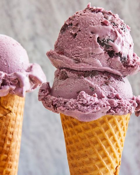 blueberry ice cream on cone