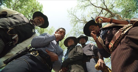 the harder they fall l to r delroy lindo as bass reeves, jonathan majors as nat love, danielle deadwyler as cuffee, edi gathegi as bill pickett, and rj cyler as jim beckwourth in the harder they fall cr courtesy of netflix © 2021