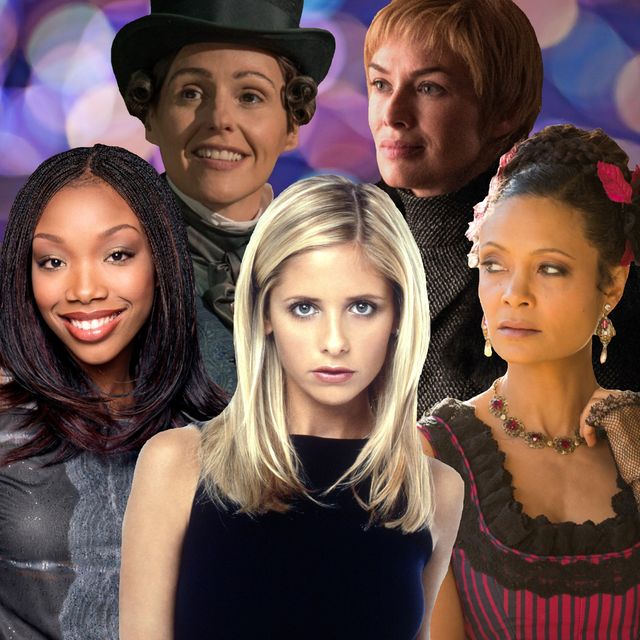 photoshop comp of tv characters moesha, anne lister, buffy summers, cersei lannister and maeve